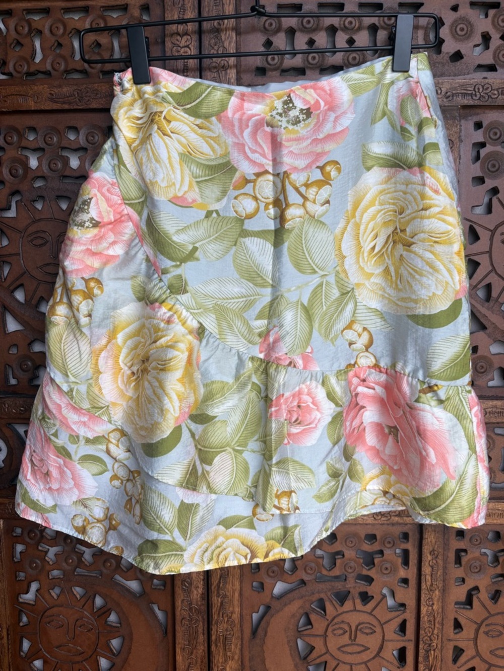 EXPRESS Floral Ruffle Wrap Skirt in Pastel Pink, Blue and Yellow - Picture 2 of 7